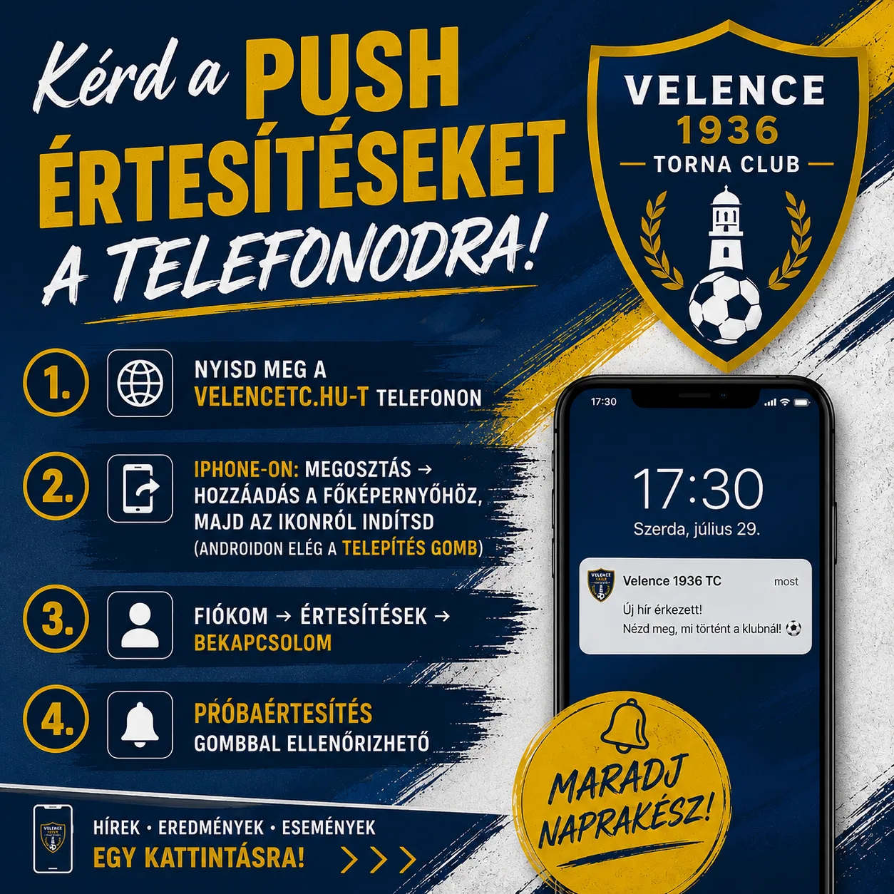 📲 Ne maradj le a Velence 1936 TC híreiről! 💙💛