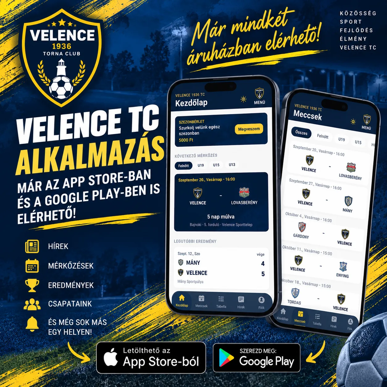 📱 Elkészült a Velence TC hivatalos alkalmazása! 💙💛